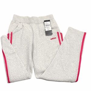 Adidas Kids Light Gray Joggers with Pink Accents